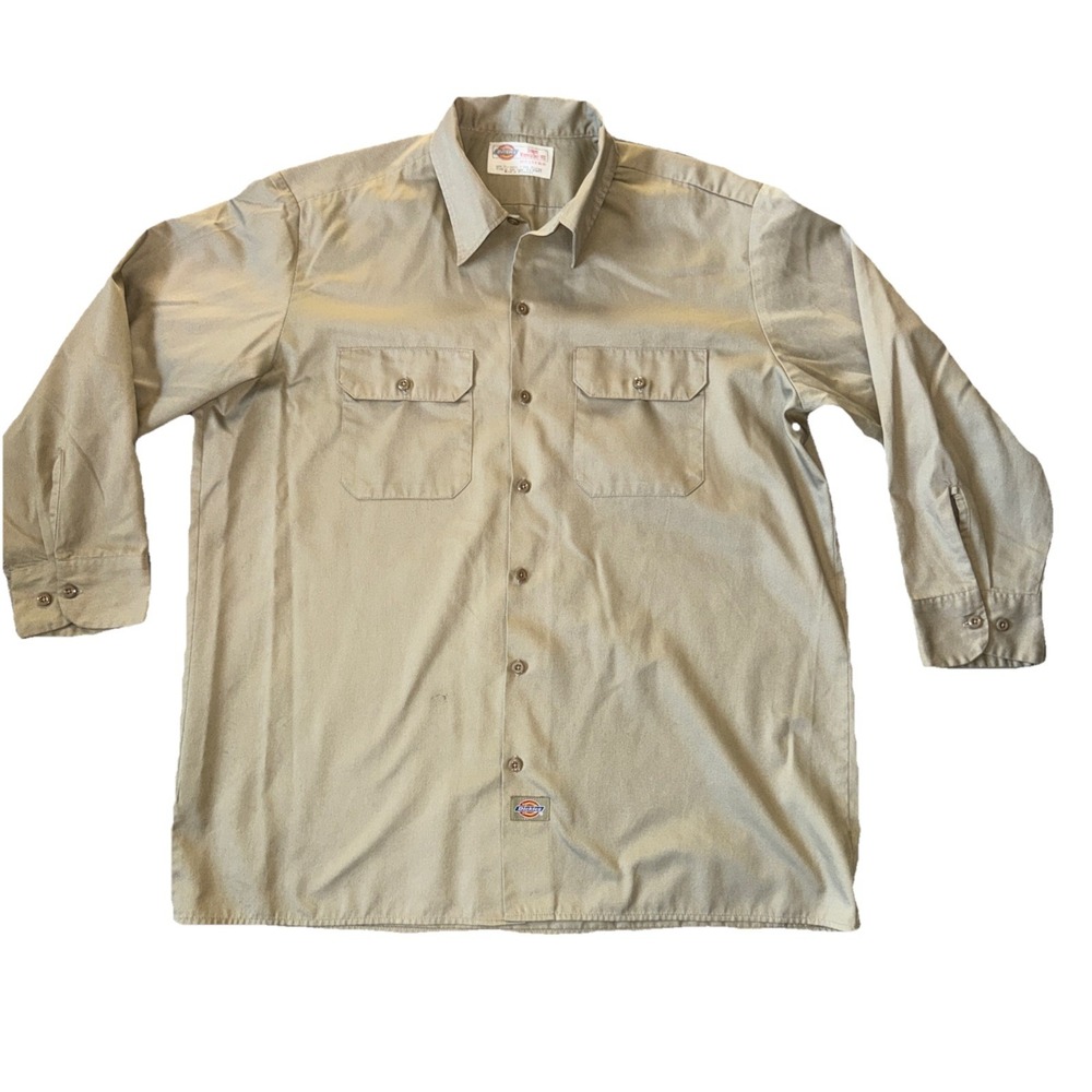 Dickies Utility Work Shirt Men's Tan Khaki Long Sleeve Button 17-17 1/2X 32/33